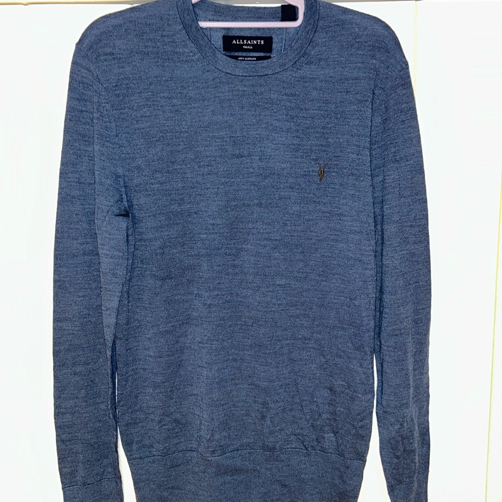 All Saints Men's Blue Crewneck Sweater